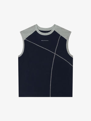 Camiseta sin mangas color block – Azul marino/Gris, vista frontal en plano | XoKool