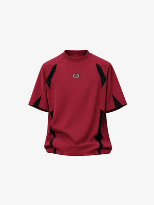 Color Block Sport T-Shirt with Chest Emblem – Red, front view | XoKool