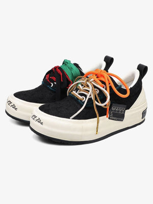 Platform Skate Shoes with Multicolor Double Laces – Black pair, side | XoKool