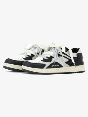 Star Patch Skate Sneakers with Puffy Laces – Black/White, pair | XoKool