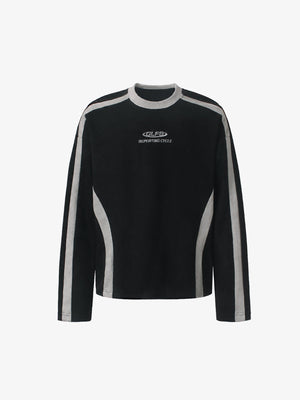 Contrast Panel Racing Shirt in Long Sleeve – Black front flat lay | XoKool