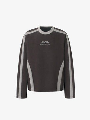 Contrast Panel Racing Shirt in Long Sleeve – Brown front flat lay | XoKool