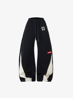 Contrast Panel Sweatpants in Red, Black and Navy – Black, front flat | XoKool