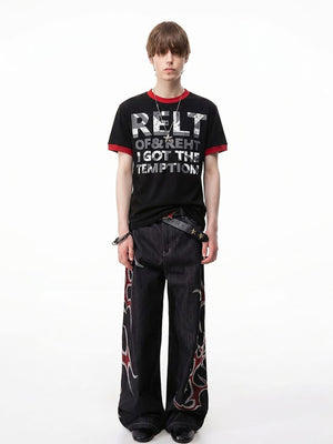 Contrast ringer tee – on model, Black, full | XoKool