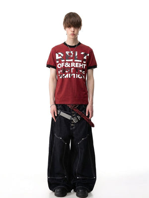 Contrast ringer tee – on model, Red, full | XoKool