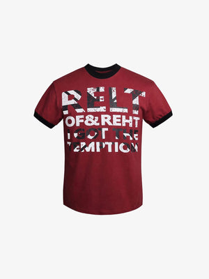 Contrast Ringer Tee with Distressed Letter Print – Red, front | XoKool