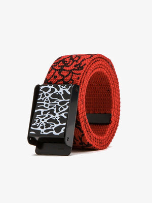 Crackle Print Web Belt with Slide Buckle – Red belt, coiled | XoKool