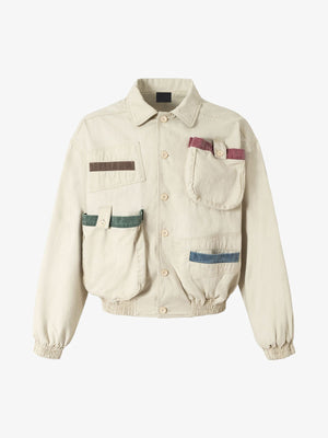 Cream Cropped Multi-Pocket Work Jacket – Cream, front | XoKool