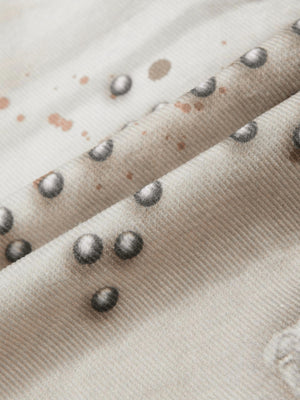 Cream Jeans with Studded Star and Paint Splatter – studs close-up | XoKool