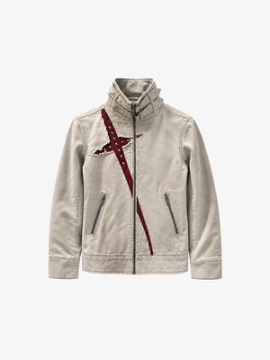 Cream Studded Cross Patch Jacket with Buckle Collar – Cream, front flat lay | XoKool