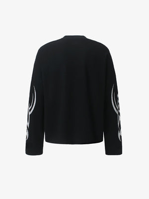 Creme Waffelstrick Longsleeve Racing Tee – Rückansicht (Schwarz) | XoKool