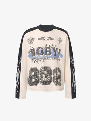 Creme Waffelstrick Longsleeve Racing Tee – Creme, Vorderansicht | XoKool