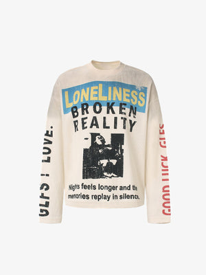 Camiseta de manga larga tipo waffle color crema con texto estampado – Crema, vista frontal | XoKool