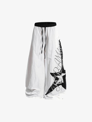 Knitter-Fallschirmhose mit Stern-Print – Weiß, Vorderansicht | XoKool
