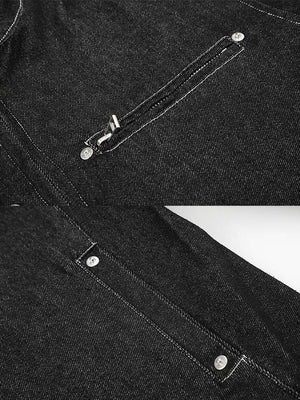 Black denim moto jacket – zip chest pocket close-up | XoKool