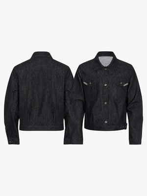 Black denim trucker jacket – front and back together | XoKool