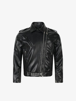 Chaqueta biker corta negra de cuero sintético – negro, vista frontal | XoKool