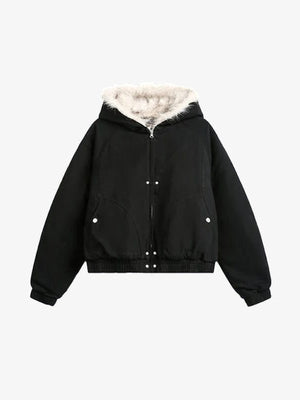 Conjunto de chaqueta bomber corta y pantalones cargo de camuflaje – chaqueta negra, frente plano | XoKool