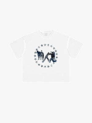 Cropped Boxy T-Shirt mit Western-Stern-Grafik – Weiß, Vorderansicht | XoKool