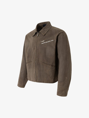 Cropped Brown Canvas Work Jacket – front 3/4 view | XoKool
