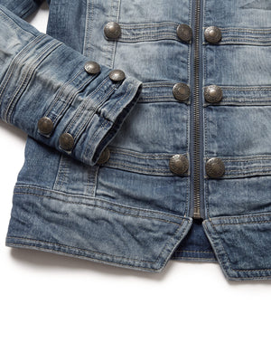 Cropped Denim Hussar Jacket with Button Frogging – cuff and hem close-up | XoKool