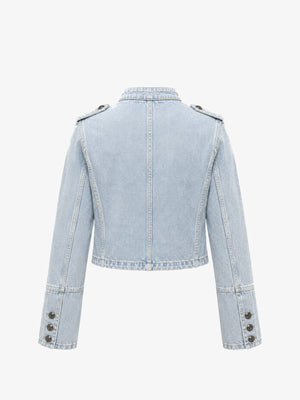 Denim military jacket – Light Blue, back view | XoKool