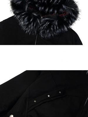 Faux fur lined jacket – fur hood and snap pocket close-up | XoKool