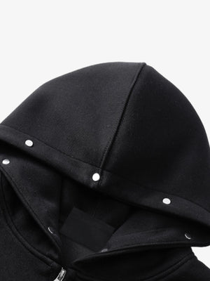 Gothic zip up hoodie – Black, hood and neck close-up | XoKool