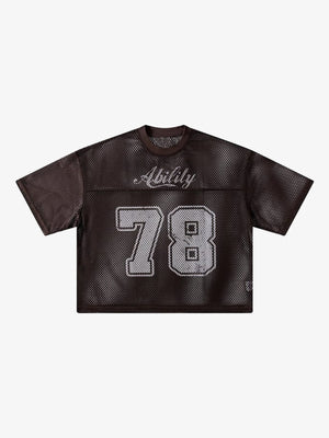 Mesh football jersey – Brown round neck flat lay | XoKool