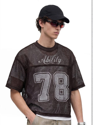Mesh football jersey – On model, brown, front | XoKool