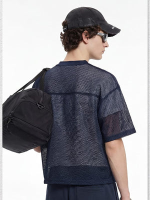 Mesh football jersey – On model, navy, back | XoKool