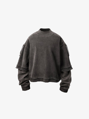 Cropped Sweatshirt mit Stehkragen und Layered-Ärmeln – Braungrau, Vorderansicht | XoKool