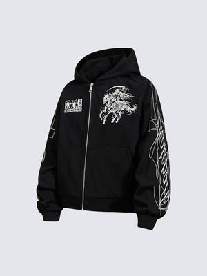 Skeleton Zip Hoodie – Schwarz, Seitenansicht | XoKool