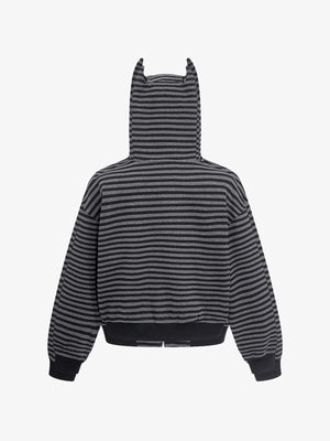 Cropped gestreifter Zip Hoodie mit Teufelshörnern – Rückansicht | XoKool