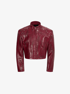 Studded racer jacket – Red, front view | XoKool