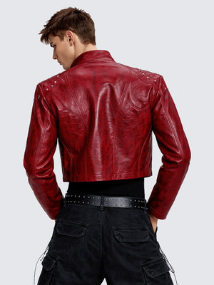 Studded racer jacket – Red, on model, back | XoKool
