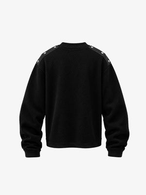 Kurzer Waffelstrick-Pullover mit Nieten an den Schultern – Rückansicht | XoKool