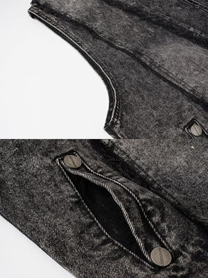 Jeansweste im Washed-Look – Schwarz, Armausschnitt und Tasche im Detail | XoKool