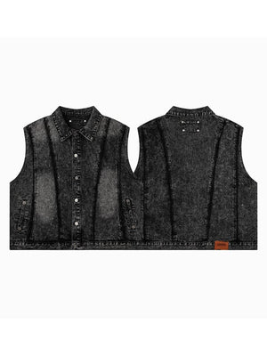 Washed Jeansweste – Schwarz, vorne und hinten | XoKool