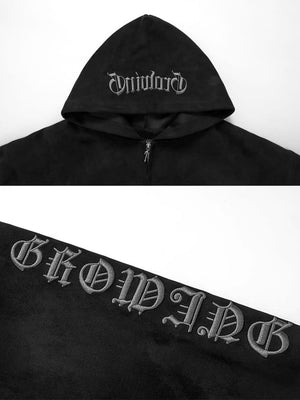 Zip Hoodie mit Gothic-Stickerei – Nahaufnahme Kapuze und Ärmelstickerei | XoKool