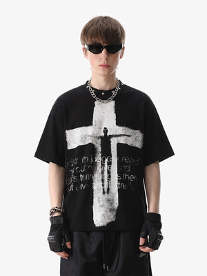 Cross T Shirt – Black, on model front | XoKool