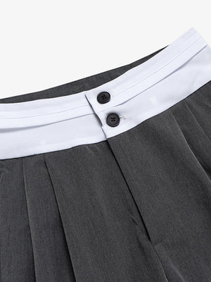 High-Waisted Contrast-Color Patchwork Niche Pants - thumbnail 3