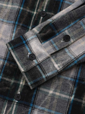 Street Washed Distressed Plaid Letter Print Long-Sleeve Shirt - thumbnail 5