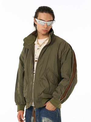 Retro Street Hip-Hop Zipper Design Bomber Jacket - thumbnail 2