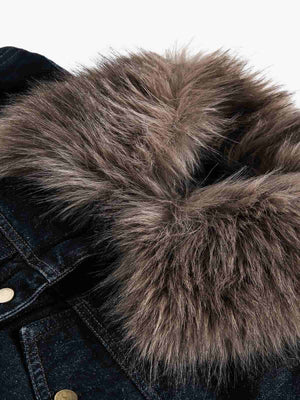 Retro Detachable Fur Collar Workwear Denim Jacket - thumbnail 10