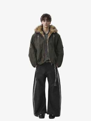 Vintage Zipper Design Fur Stand Collar Bomber Jacket - thumbnail 6