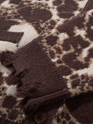 Vintage Skull Leopard Jacquard Knitted Cardigan - thumbnail 14