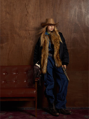 Street Dark Shadow Fur Collar Quilted Bomber Jacket - thumbnail 9