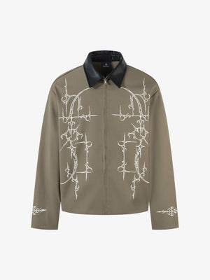 Street Gothic PU Leather Collar With Thorn Print Jacket - thumbnail 2