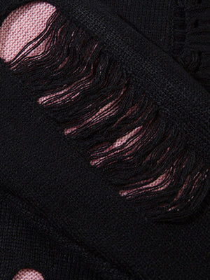 Irregular Neck Hole Hollow Knit Raw Edge Sweater - thumbnail 7